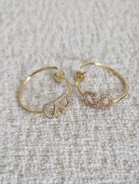Gold Pavé Double-Heart Hoop Valentino Earrings